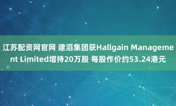 江苏配资网官网 建滔集团获Hallgain Management Limited增持20万股 每股作价约53.24港元